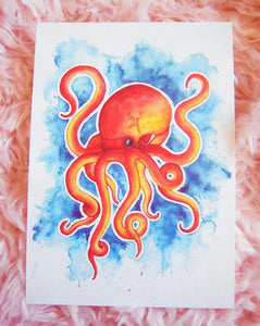 Aquarell Oktopus Postkarte