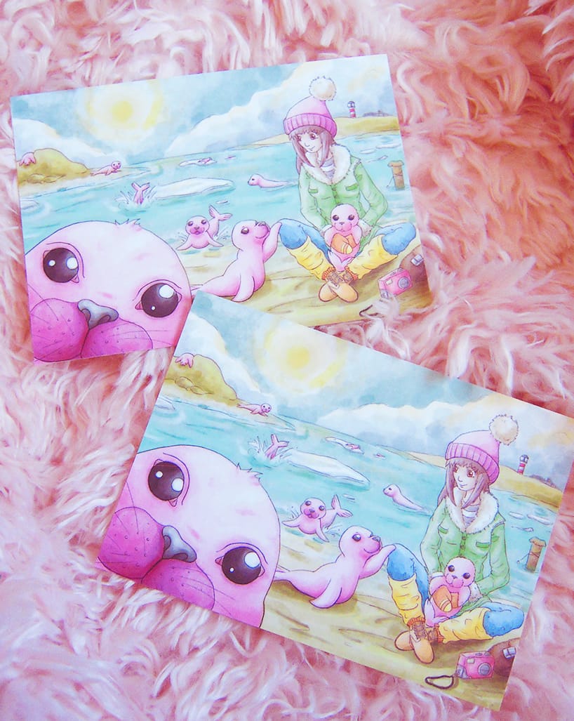 Pink seals postcard
